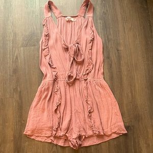 Mustard seed ruffle plunge sleeveless romper